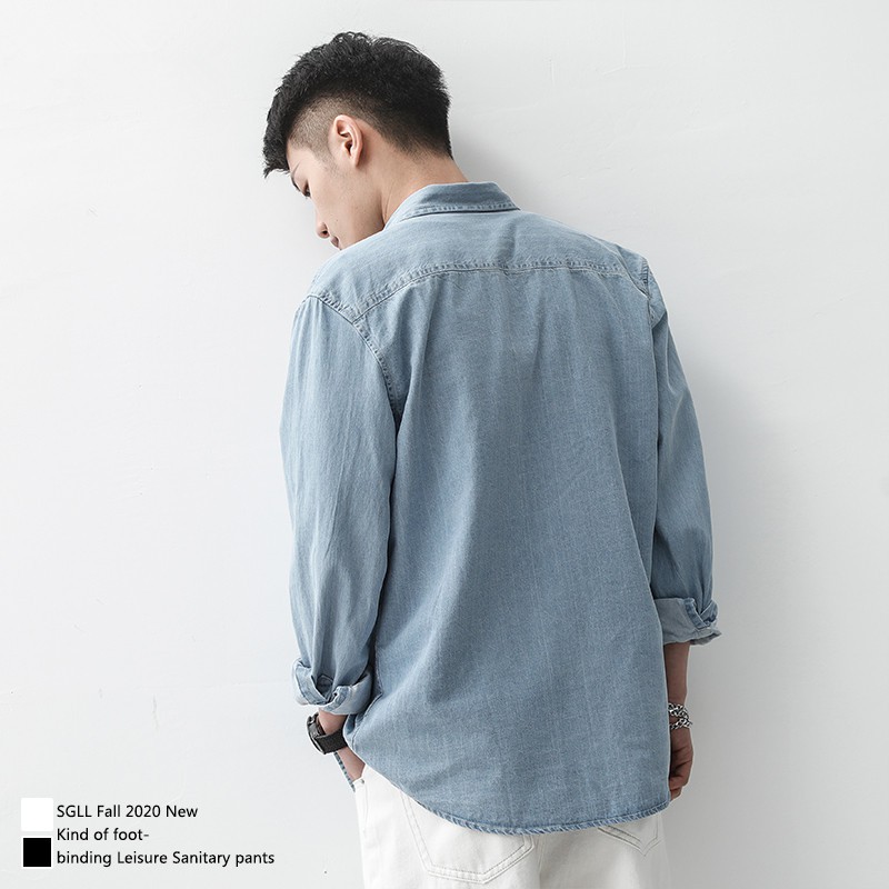 Áo Sơ Mi Denim Dài Tay Thời Trang Đơn Giản Thanh Lịch Cho Nam