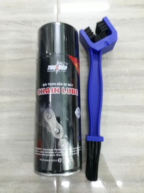 Combo Xịt dưỡng sên Thunder Chain Lube 400ml và bàn chải 3M vệ sinh nhông sên dĩa