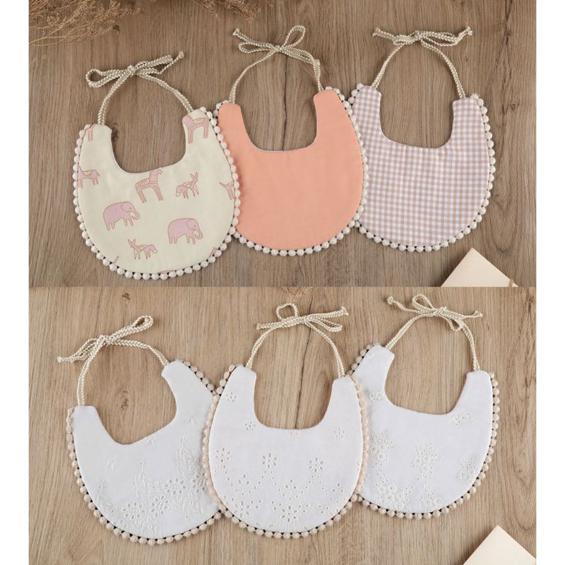 Yếm Ăn Cotton Hai Mặt Thêu Họa Tiết Xinh Xắn Dành Cho Các Bé