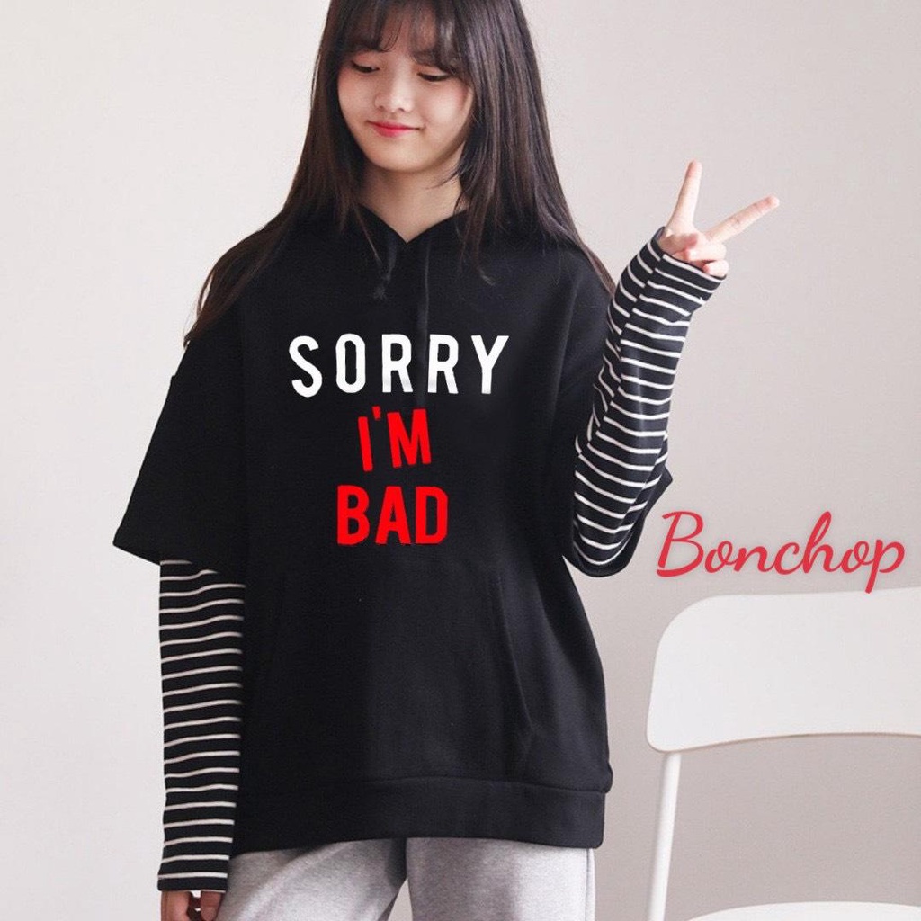 Áo dài tay bé gái có mũ phối sọc tay 2 màu thời trang hàn quốc hiphop, hoodie phối sọc line tay - trang 25 Kids -k187