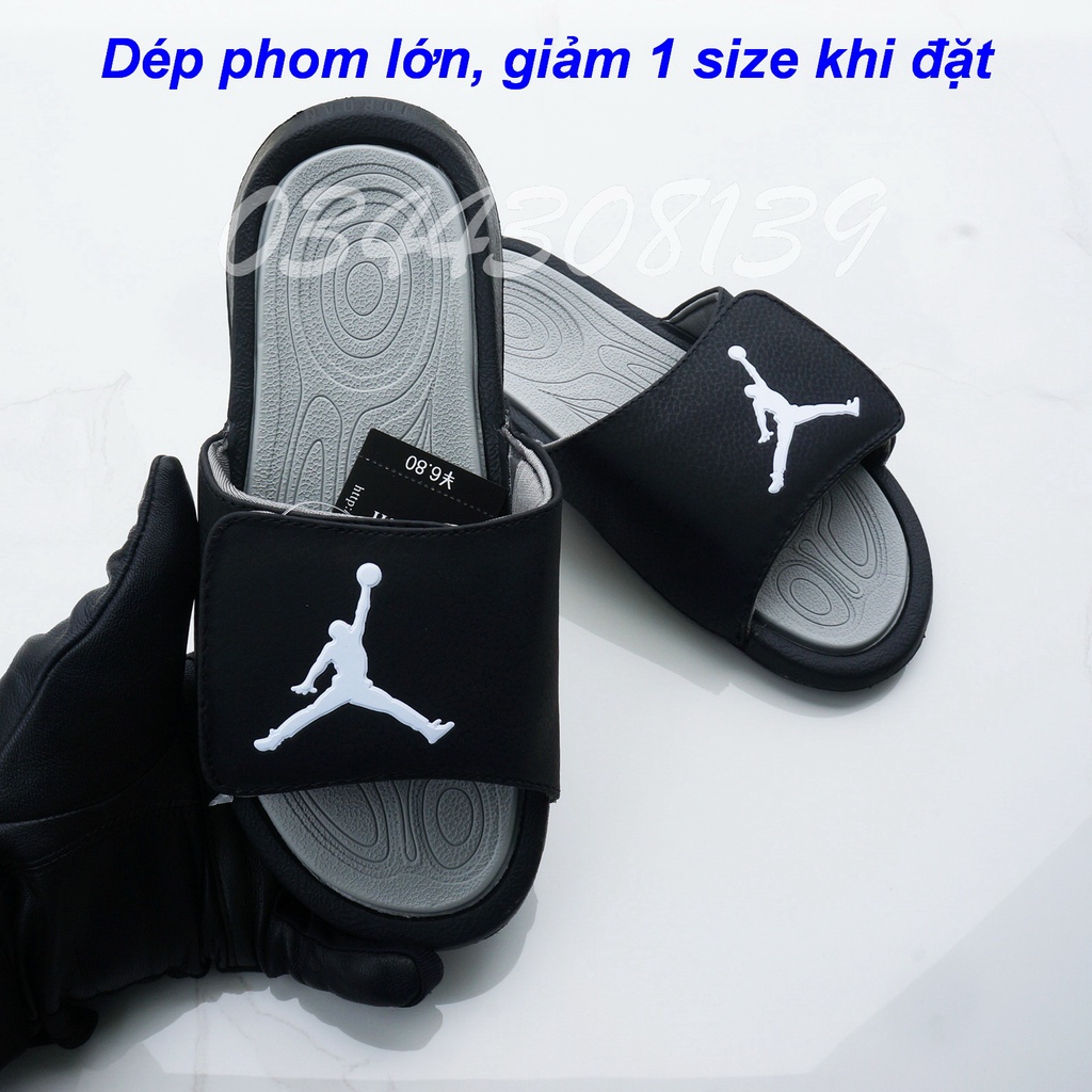 Dép Jordan bóng rổ JD đen lót xám nam nữ hot trend VNXK đầy đủ tem tag hộp hãng loại 1 quai ngang xé dán. nhuthuyshoes