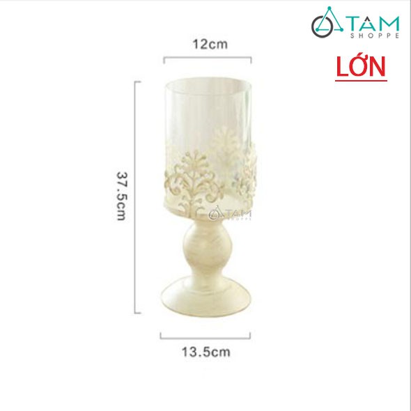 Chân nến để bàn đế trụ lõi kính cổ điển Châu Âu H-CHN-18 SIZE LỚN