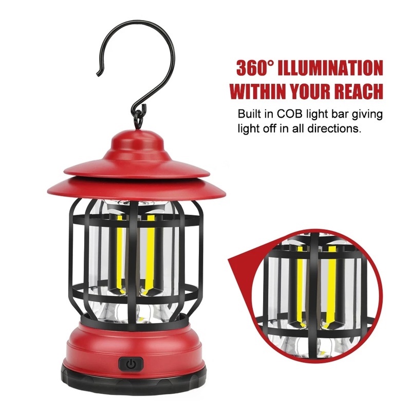 Đèn COB Led Treo Cổ Điển Có Thể Sạc Lại Bằng Cổng USB Cho Cắm Trại Ngoài Trời/Câu Cá/Đi Bộ Đường Dài