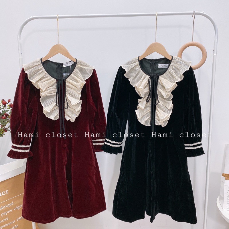 Váy nhung viền bèo tiêu thư hàng quảng châu cao cấp