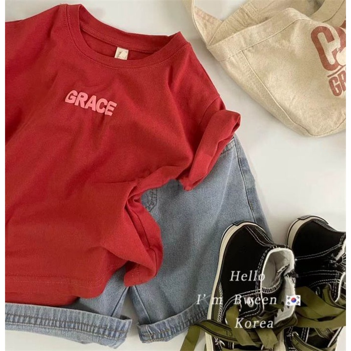 Áo Thun Tay Ngắn Màu Đỏ In Chữ Đơn Giản Phong Cách Hàn Quốc Thời Trang Mùa Hè Cho Bé Trai 08