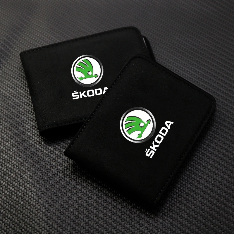 Ví Da Đen Siêu Mỏng Đựng Bằng Lái Xe Cho Skoda Octavia Fabia Rapid Yeti Kodiaq Superb