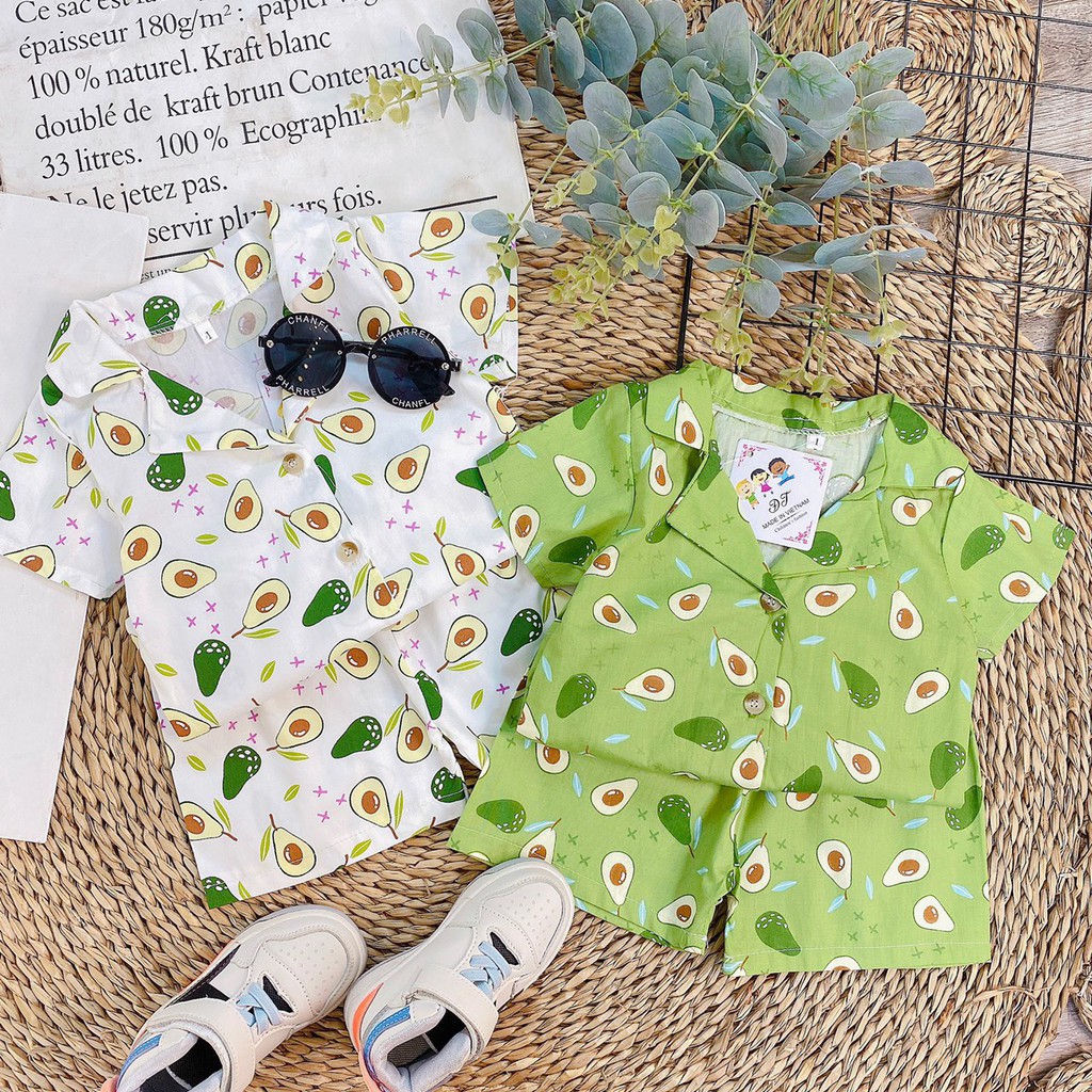 Pizama hình quả bơ, bộ đồ hè bé trai bé gái, bộ đồ đi ngủ cho bé siêu cute (Size 1 đến 5 tuổi)