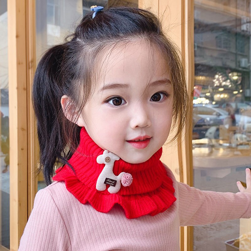 Khăn choàng cổ dệt kim phối ren họa tiết hoạt hình thời trang thu đông cho bé