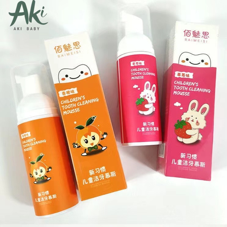 Akibaby- Kem đánh răng tạo bọt cho trẻ em 1-12 tuổi nuốt được hương trái cây chống sâu răng