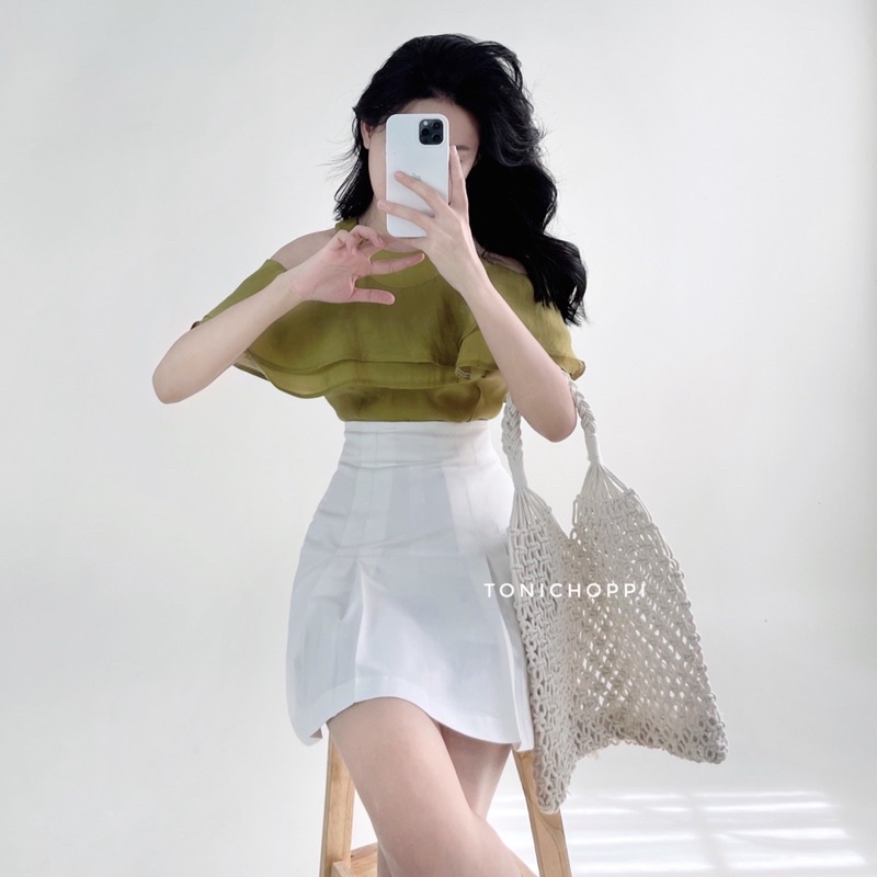 Áo Fiona trễ vai màu xanh olive siêu xinh