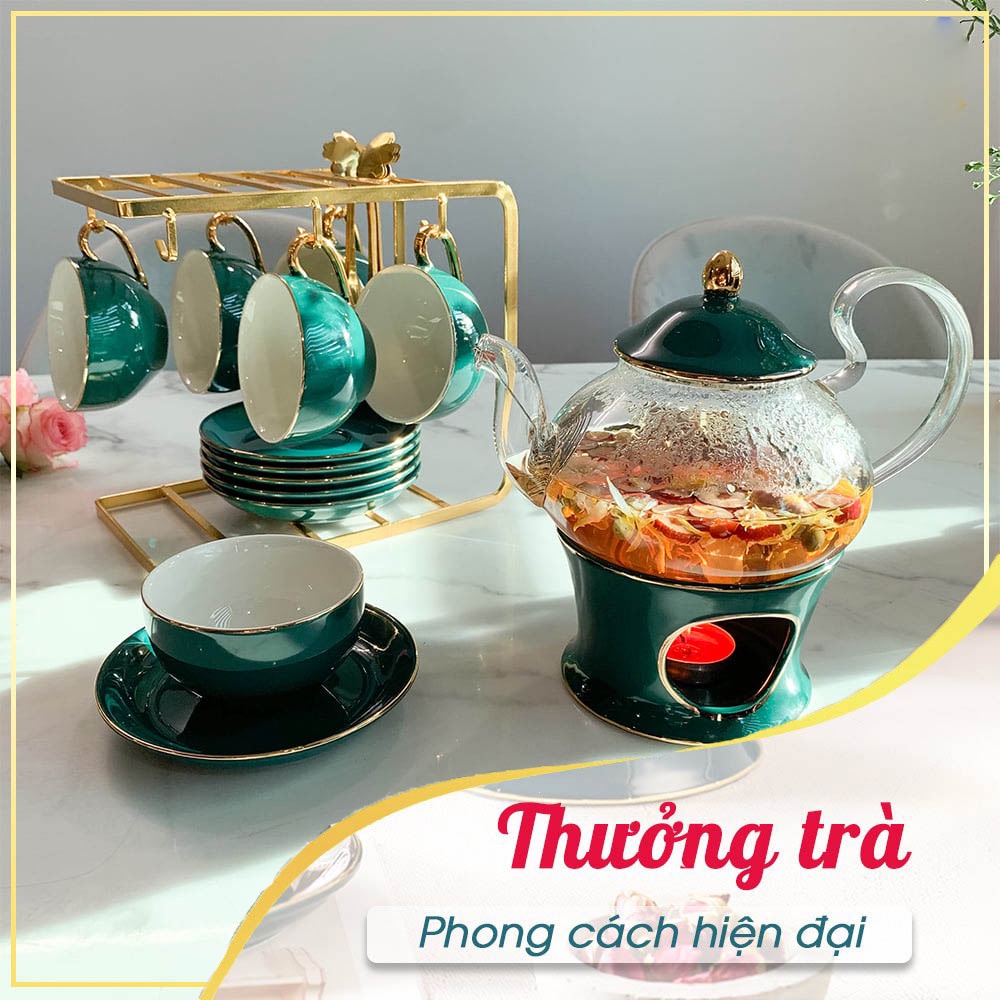 [SIÊU HOT] BỘ ẤM TRÀ GỐM SỨ CAO CẤP + Tặng khay và kệ để siêu xinh cho buổi trà chiều thêm thơ mộng