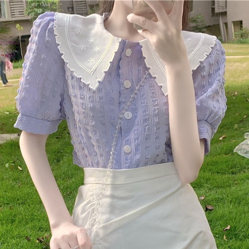 Áo Sơ Mi Ngắn Tay Màu Tím Mùa Hè Mới
