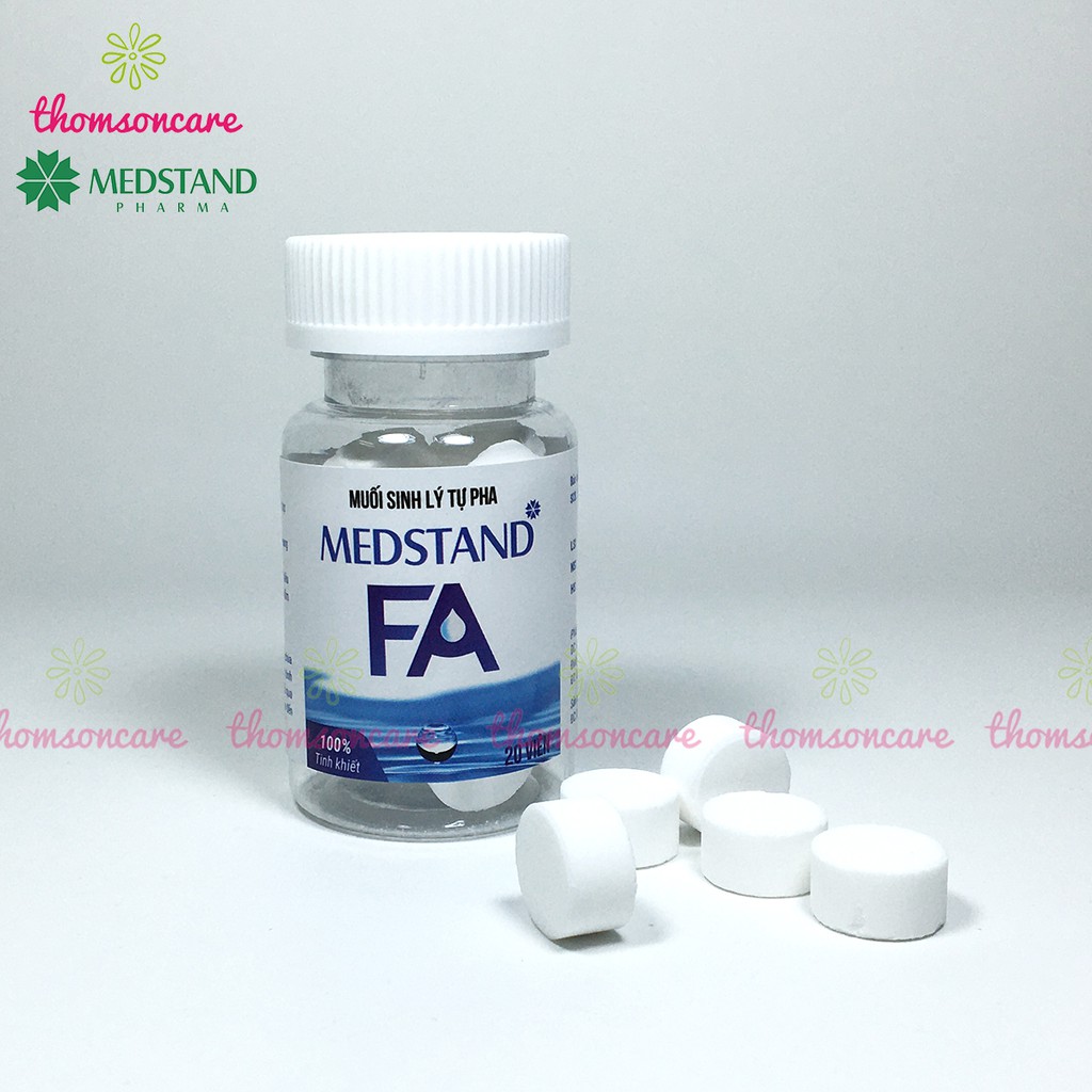 Viên muối sinh lý tự pha Medstand - Muối viên tinh khiết - Hộp 20 viên súc miệng, xúc họng, rửa vết thương