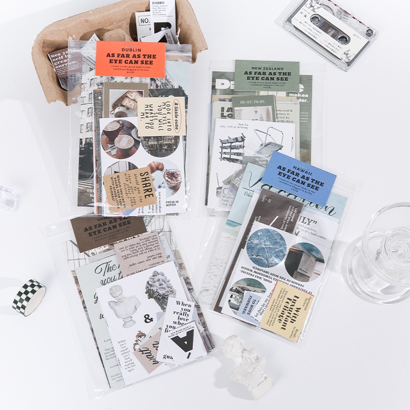 Set 30 Miếng Dán Trang Trí Túi Xách Phong Cách Retro Hàn Quốc Diy