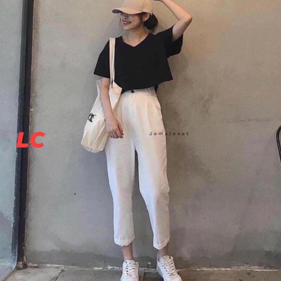 Croptop Cổ Tim Cộc Tay Basic Nữ ♥ Áo thun trơn tay lỡ hở bụng cổ V 2 màu ĐEN | TRẮNG Ulzzang SIÊU HOT ♥ 🌟