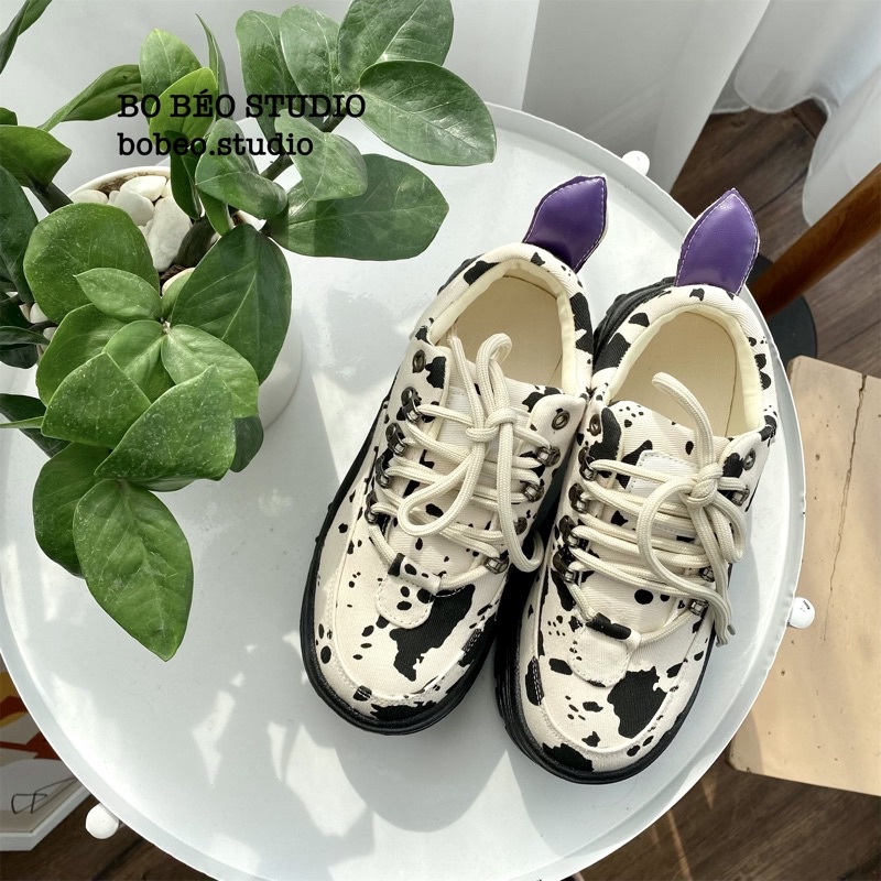 (HÀNG CÓ SẴN - ẢNH THẬT SHOP CHỤP) GIÀY ĐẾ BẰNG ULZZANG BÒ SỮA ĐẾ CAO 5CM - COW ANGEL LEATHER SHOES