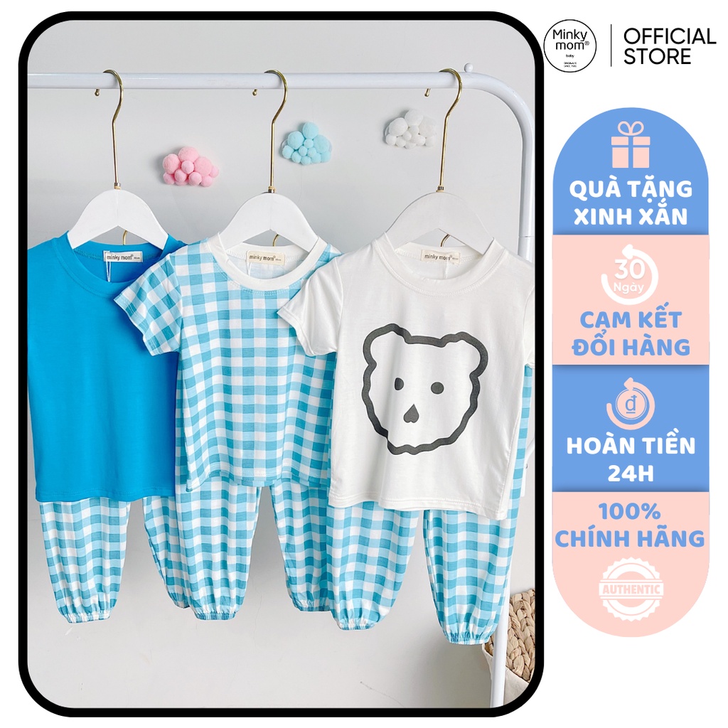 Bộ Thun Lạnh Dài Tay Cho Bé Trai, Bé Gái Minky Mom Cún Con Kẻ Sọc, Đồ Bộ Cho Bé Mặc Nhà Thu Đông MKMTD2236