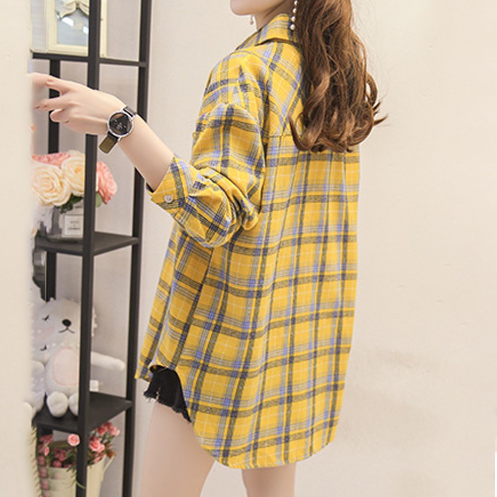 Áo Sơ Mi Nữ Tay Dài Kẻ Sọc Phối Nút Thiết Kế Thoải Mái Năng Động