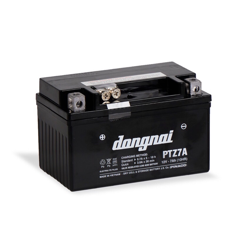 Bình acquy xe máy khô miễn bảo dưỡng Đồng Nai PTZ7A | 12V - 7Ah, ắc quy xe máy honda 12v.