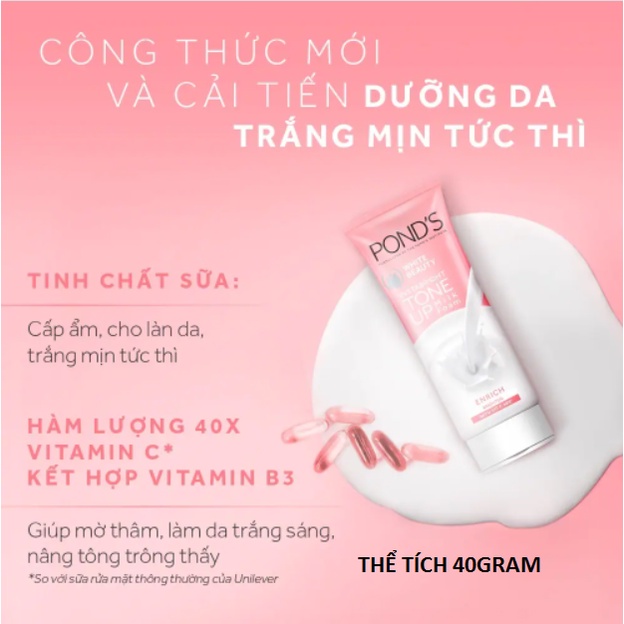 Kem Sữa Rửa Mặt Dưỡng Trắng Nâng Tông Pond'S White Beauty 40 GRAM