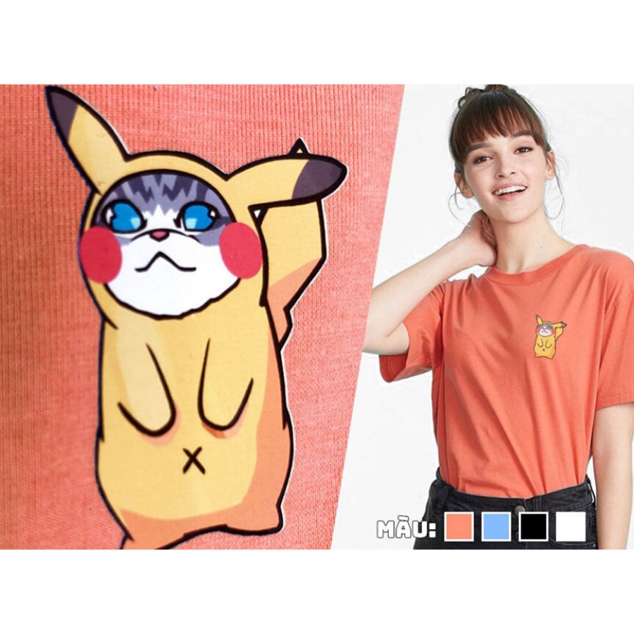[Hàng Xịn, Gía Tốt] Áo Phông Thun Nữ Tay Ngắn Icon Họa Tiết Pika Chu Dễ Thương - Unisex - Cotton - Mã AT024