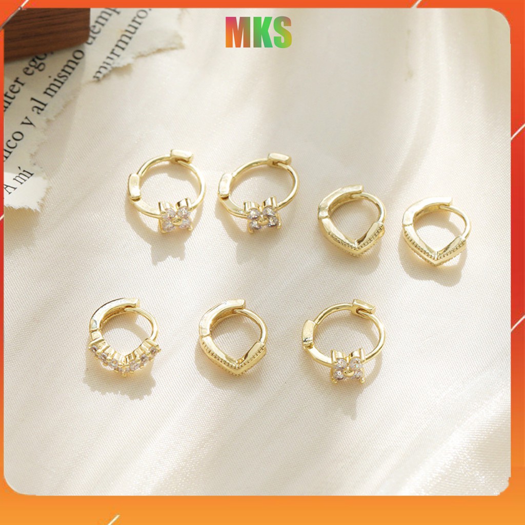 [ Bán lỗ xin đánh giá] Hoa tai bạc nữ, bông tai bạc ý S925 mạ vàng kiểu dáng Hàn Quốc nhỏ xinh 10mm đính đá cao cấp