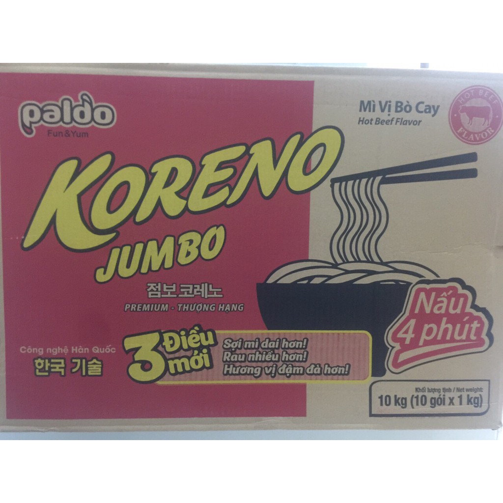 Mì Jumbo Koreno  Vị Bò Cay 1KG  ( 10 Gói/Pack)_Gía Sốc