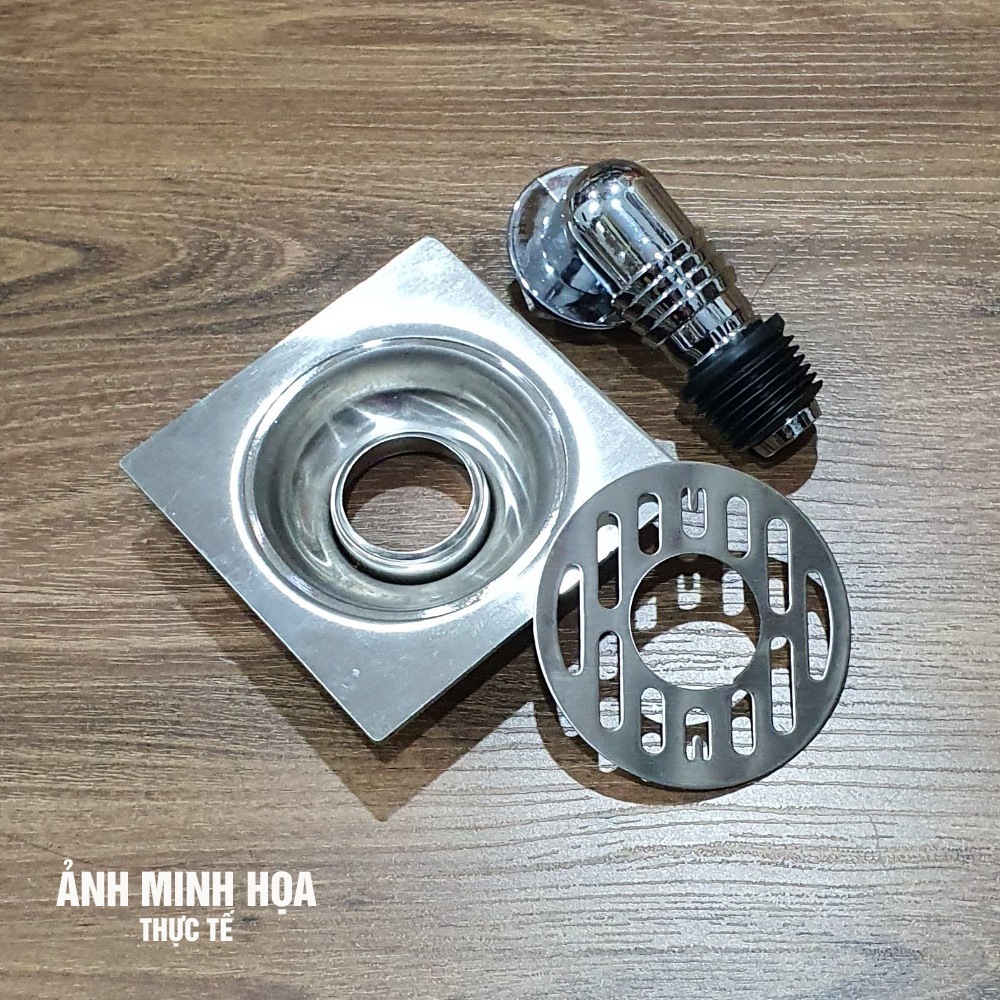 Nắp ga đế thoát sàn Inox có lỗ cắm cút chia thoát nước máy giặt và cổ nối Minh House