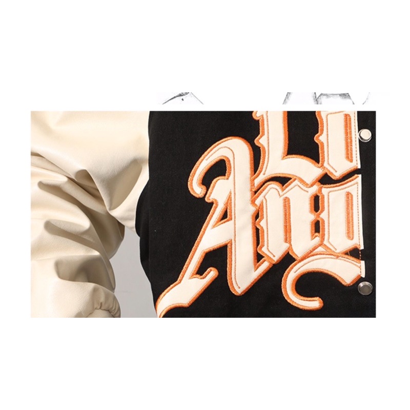 Varsity Jacket Hoạ Tiết Los Angeles Phối Tay Da áo khoác bomber nam nữ