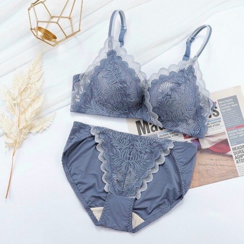 Áo ngực ren lá không gọng  đệm dày nâng ngực cao cấp( bán thêm quần cùng bộ)