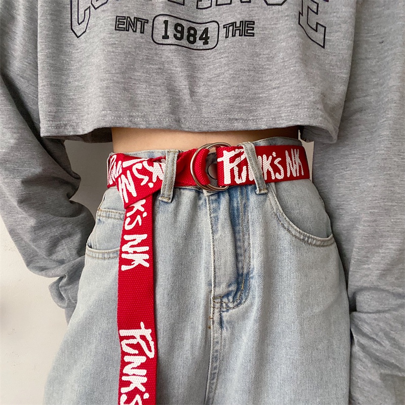 Thắt Lưng Vải canvas Không Đục Lỗ In Chữ Kiểu hip-hop Thời Trang Mùa Hè Cho Nữ