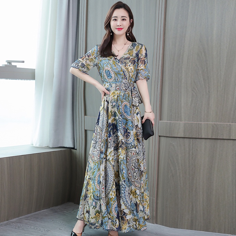 Đầm Dáng Dài In Họa Tiết Plus Size Phong Cách Hàn Quốc Dành Cho Nữ