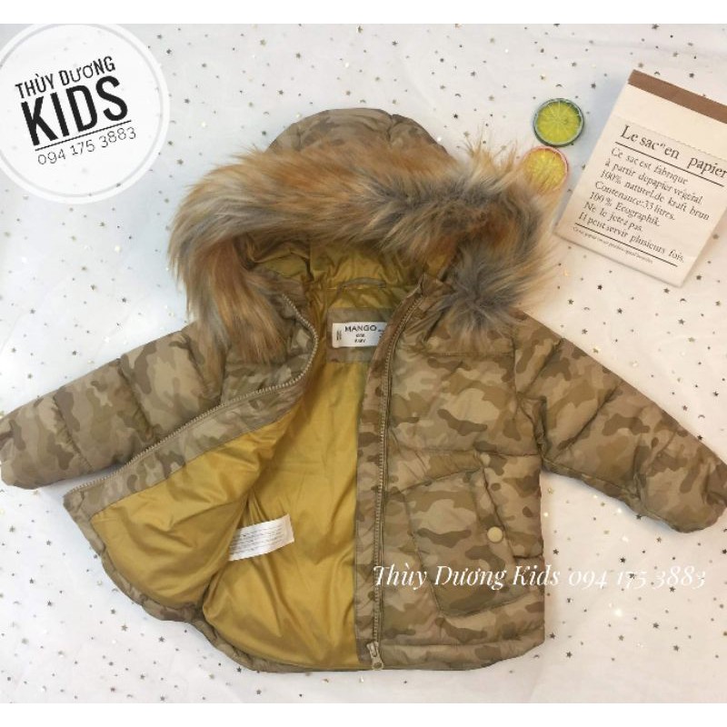Áo phao Mango 4 màu 3 lớp mũ lông VNXK cho bé trai 9/12m-3/4y