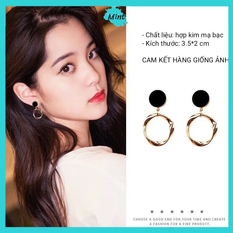 Bông Tai Thả Dáng Tròn ❤️FREESHIP❤️ Khuyên Tai Chất Liệu Hợp Kim Mạ Bạc Sáng Phong Cách Hàn Quốc