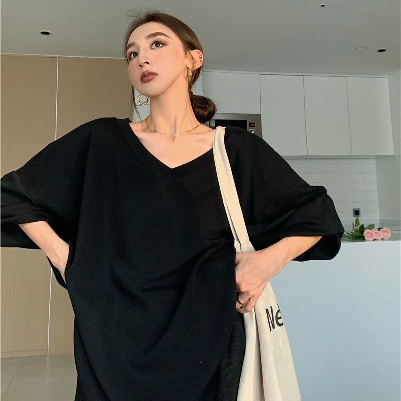 Áo thun COZOK tay dài cổ chữ V thời trang dành cho nữ