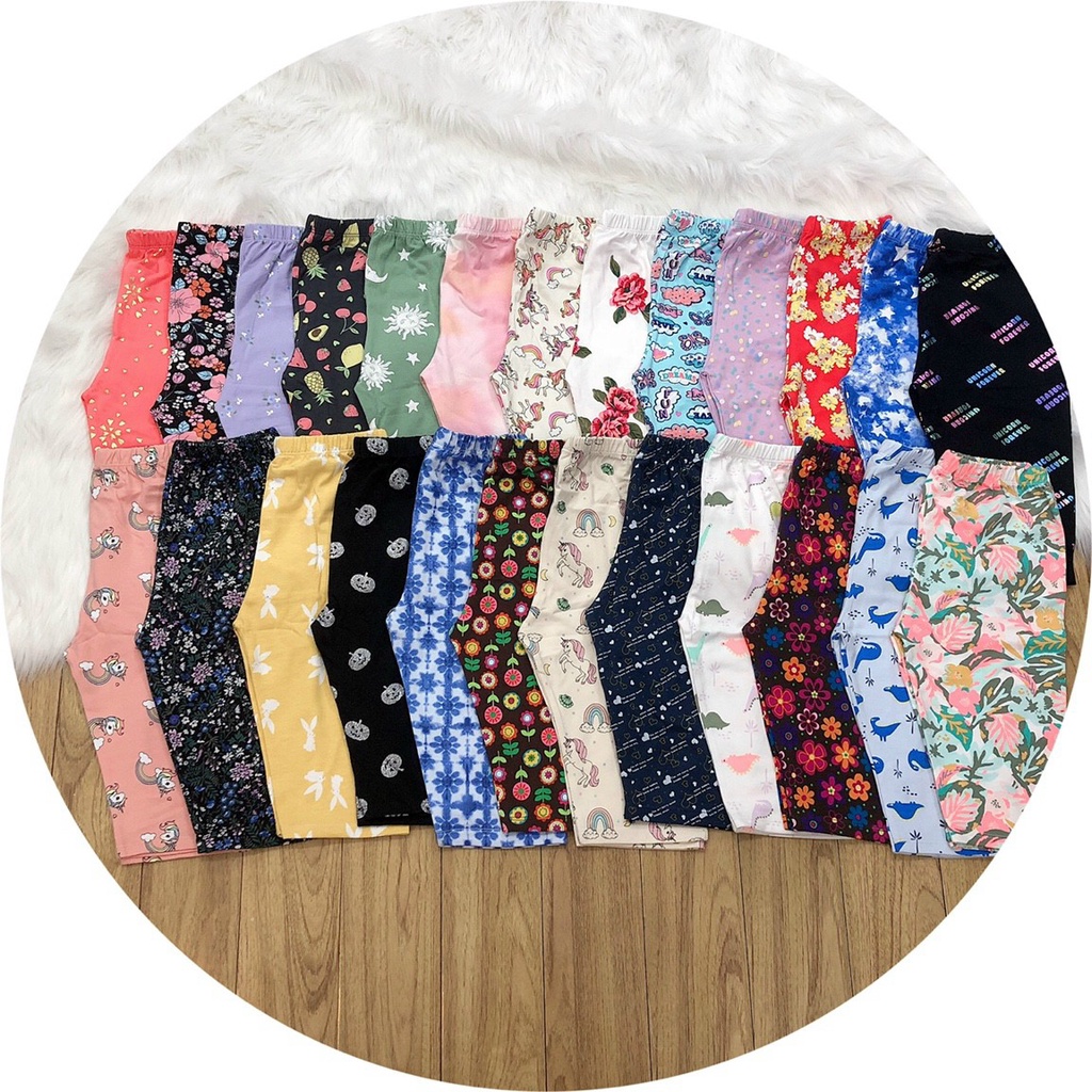 Quần Legging Bé Gái Thun Cotton Mềm Mát Co Giãn Họa Tiết Xinh Xắn (10-41kg)-ShopMeKhoai