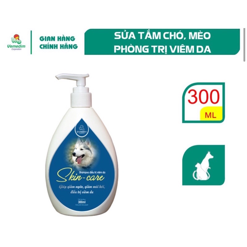 Vemedim Skin care shampo sữa tắm phòng viêm da hiệu quả cho chó, mèo, chai 300ml