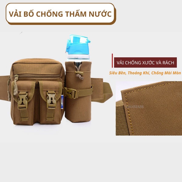 Túi Đeo Hông Đi Phượt Dã Ngoại Kèm Chai Nước Tiện Dụng Chất Liệu Vải Bố Bền Đẹp Chống Thấm