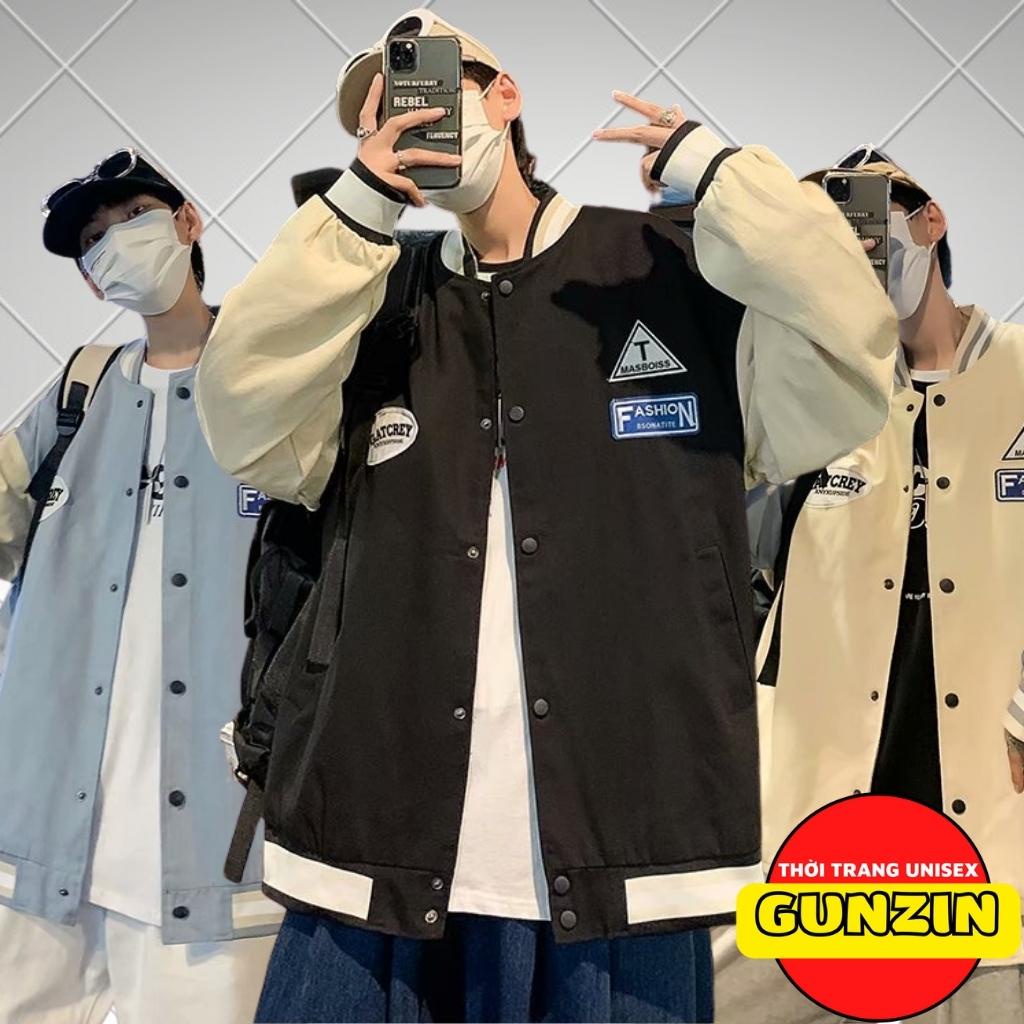 Áo khoác dù bóng chày K 2 lớp phối tay unisex form rộng chất dù cao cấp nam nữ đều phù hợp GUNZIN