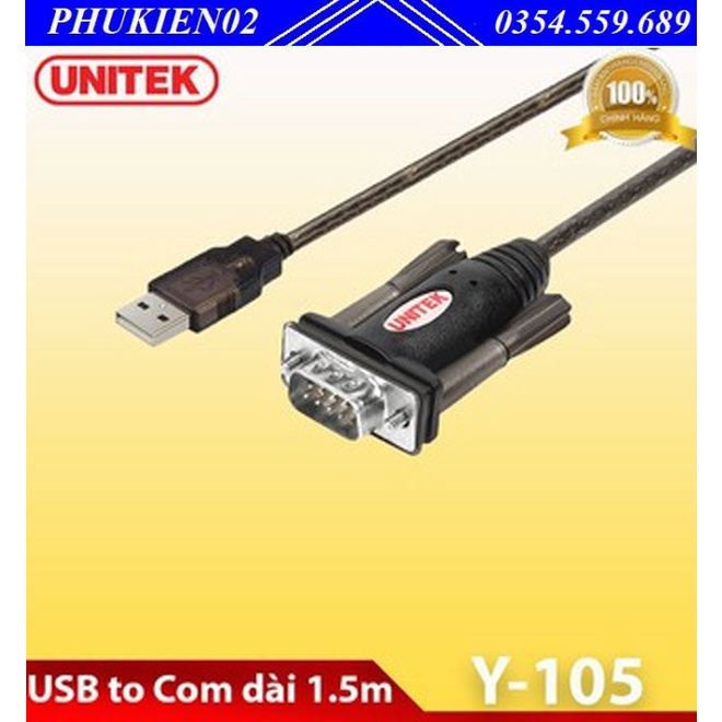 Cáp chuyển USB sang RS232 dài 1.5m Unitek Y-105 - Hàng Chính Hãng