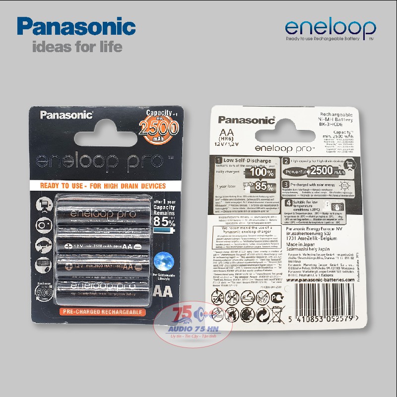 Vỉ 04 viên Pin AA Pin sạc Panasonic Eneloop Pro 2500 mAh Made in Japan