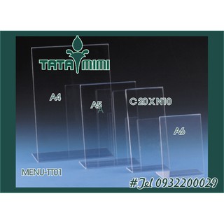 MENU MICA A6 L NGANG 15 X10, biển mica chữ L A6