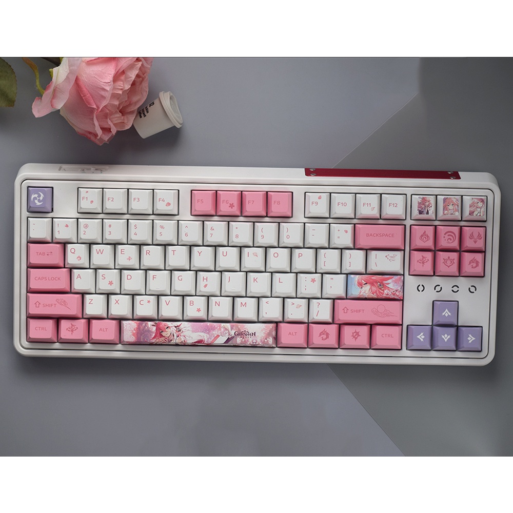 Keycap Yae Miko PBT dày 136 phím song ngữ Anh Nhật genshin impact in dyesub 5mặt anime layout keycaps nút bàn phím Ayaka