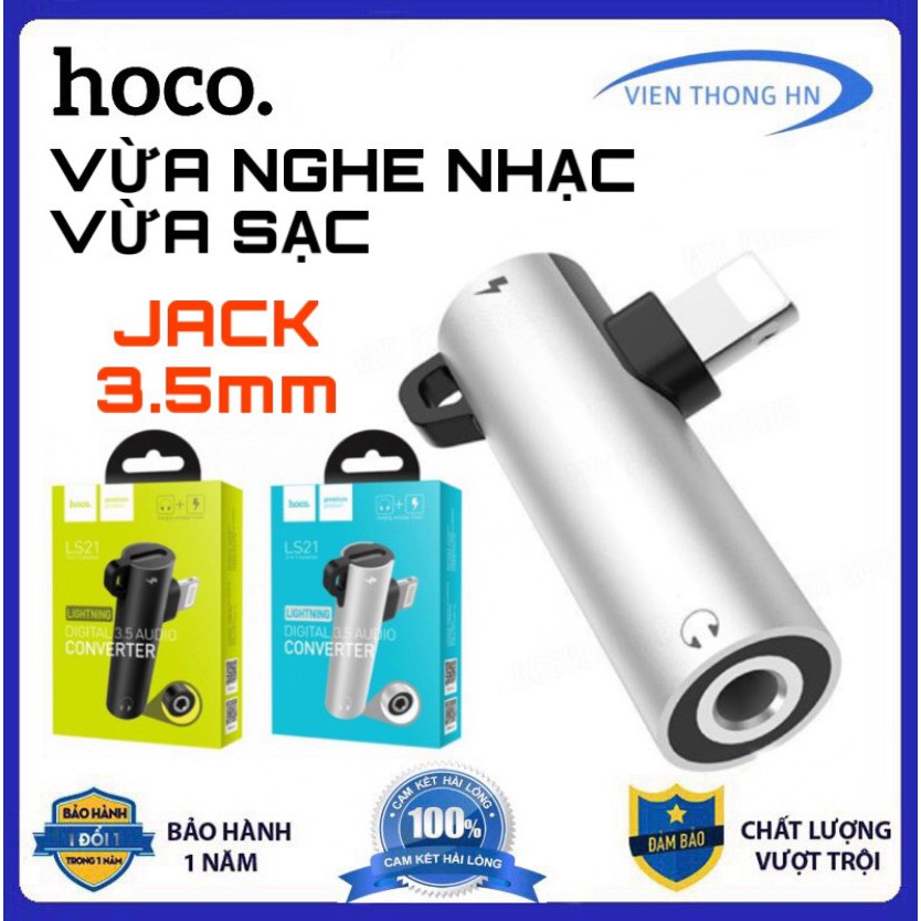 Cáp chuyển đổi iphone 2 trong 1 vừa sạc vừa nghe nhạc cổng lightning và jack 3.5mm hoco ls21 - vienthonghn