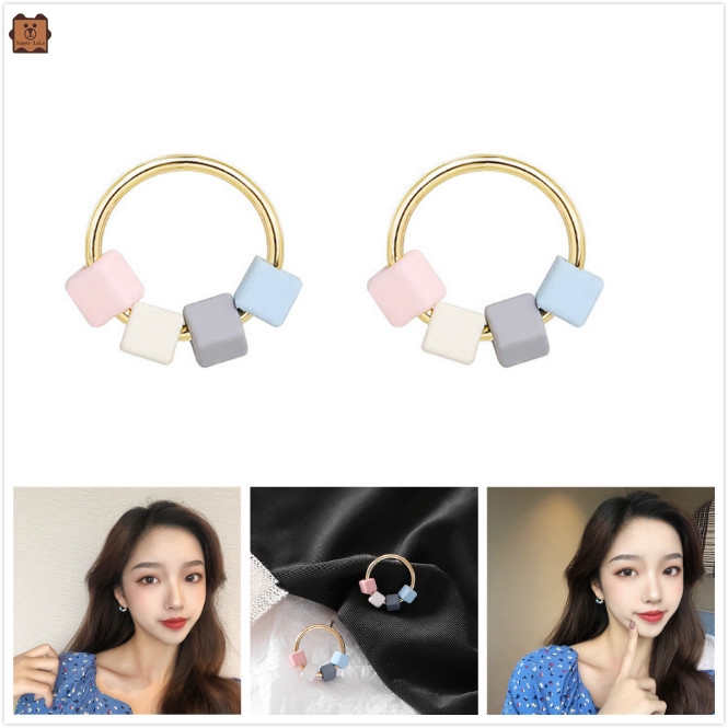 Đôi Khuyên Tai Kim Loại Thiết Kế Hình Học Nhiều Màu Sắc Phong Cách Hàn Quốc