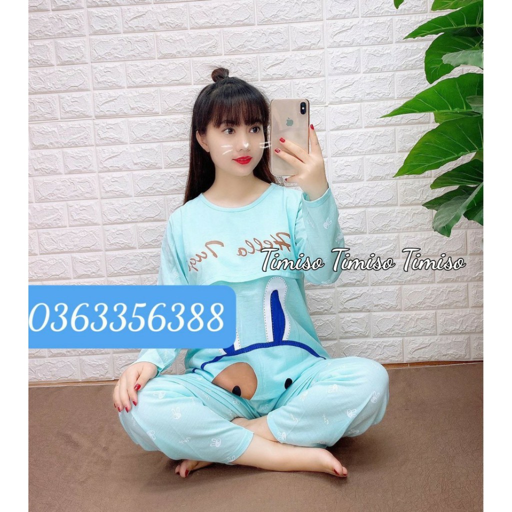 Bộ đồ Bầu dài tay chất cotton họa tiết tai thỏ xinh xắn BD929