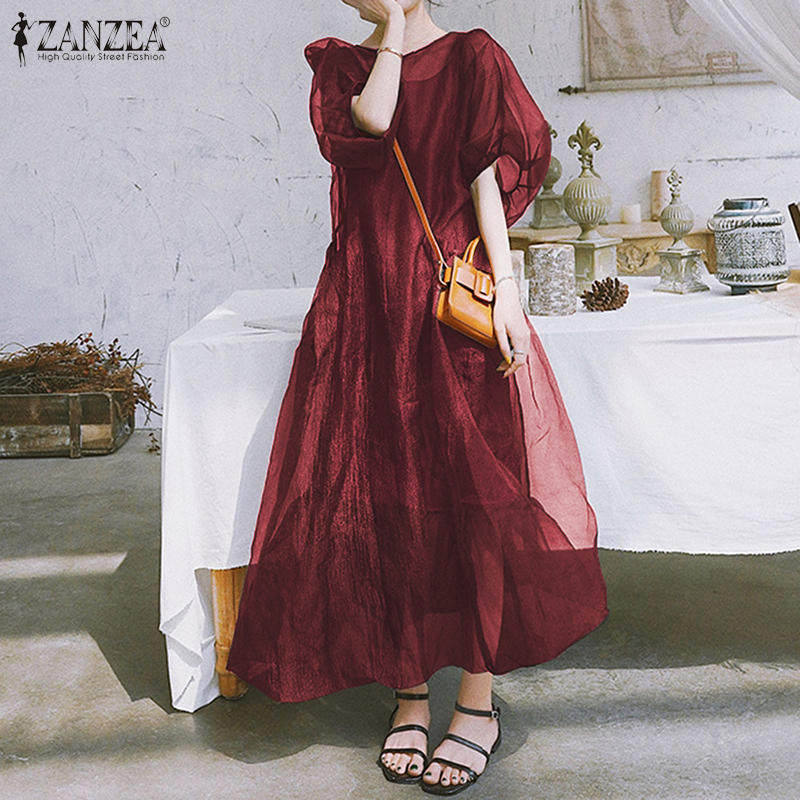 Đầm Maxi ZANZEA Xuyên Thấu Tay Ngắn Thời Trang Dành Cho Nữ | BigBuy360 - bigbuy360.vn