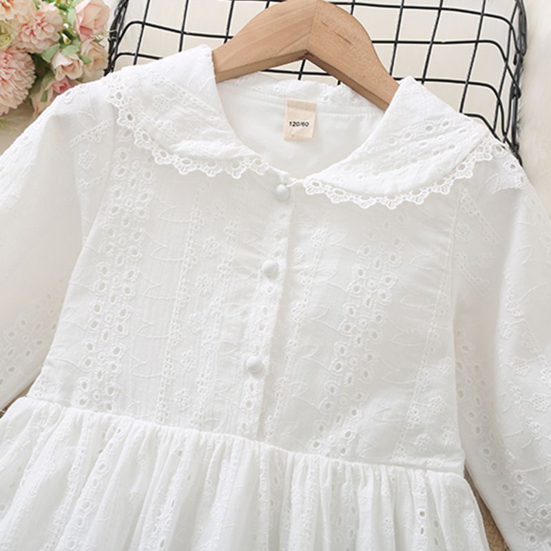 Đầm Công Chúa Tay Dài Cổ Búp Bê Vải Cotton Màu Trắng Phong Cách Phương Tây Thời Trang Mùa Thu Cho Bé Gái 10-14 Tuổi 12 Tuổi