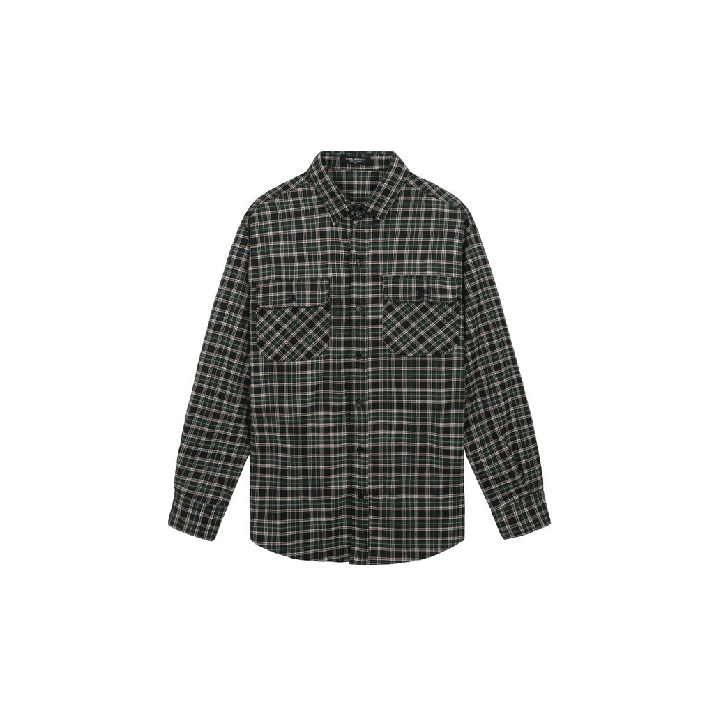 Áo Sơ Mi Flannel Màu Đen Sọc Xanh Lá -K(&1 ! ⚾️