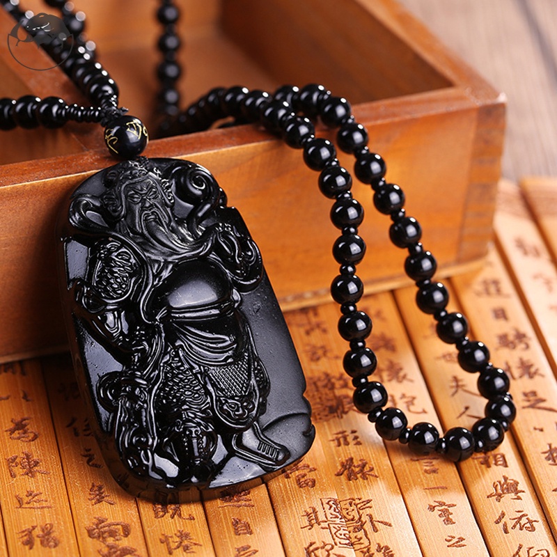 Vòng cổ mặt đá Obsidian may mắn chống trầy xước dành cho nam và nữ